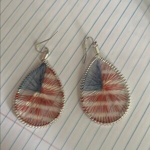 Red white and blue teardrop earrings. 4 of July